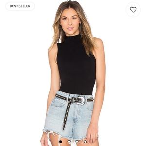 Revolve Seamless Mockneck Thong Bodysuit Black